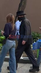 Christian Bale arriving in costume with his wife to the set of the bride in New York today