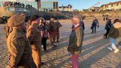 Nigel Farage met veterans on the beach at Arronmanche-Les-Bains Normandy on the 80th Anniversary of the D-Day landings