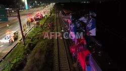 AERIAL SHOTS of damaged trains after deadly collision - AFP