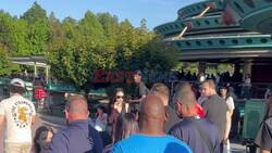 *EXCLUSIVE* The American Rapper Cardi B is all smiles with her husband and fellow rapper and songwriter Offset as they show off some PDA by holding hands during their fun visit to Disneyland in Paris.