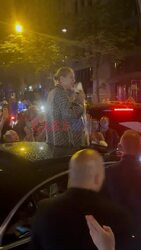 *EXCLUSIVE* The Canadian Singer Celine Dion with Fans in Paris, France. One fan got hit by Celine's motorcade.
