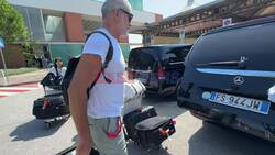 Pedro Almodovar is seen leaving Venice's Marco Polo airport after attending the 81st Venice International Film Festival at the Venice Lido