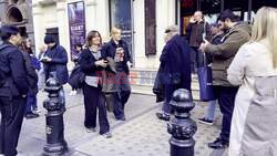 *EXCLUSIVE* Taking a break from watching a play at the Theatre Royal, 85-year old British Actor Sir Ian McKellen happily puffs on a cigarette out with friend David Foxxe. *VIDEO TAKEN ON THE 05/10/2024*