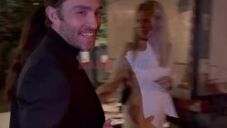 *EXCLUSIVE* English Actor Ed Westwick with his wife Amy Jackson are all smiles as they leave from a restaurant after enjoying a little French dining in Paris, France.