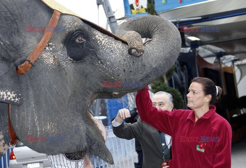 Princess Stephanie of Monaco poses with an elephant