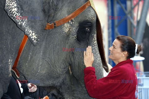 Princess Stephanie of Monaco poses with an elephant