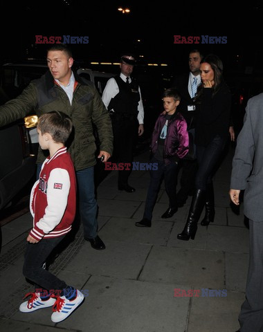 Victoria Beckham takes her sons Cruz and Romeo to dinner at Heron Tower