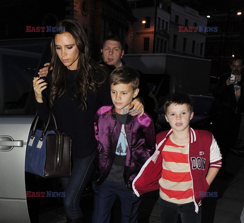 Victoria Beckham takes her sons Cruz and Romeo to dinner at Heron Tower