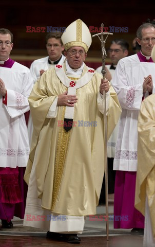 Pope Francis sits in St. Peter's Basilica at the Vatican