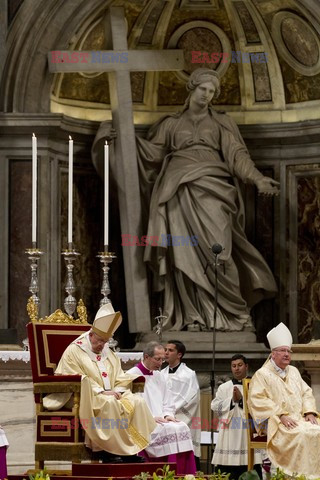 Pope Francis sits in St. Peter's Basilica at the Vatican