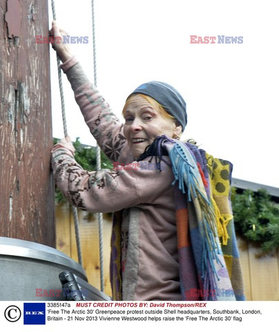 Vivienne Westwood helps raise the 'Free The Arctic 30' flag 