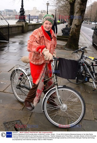 Vivienne Westwood wearing a hat with Chaos 