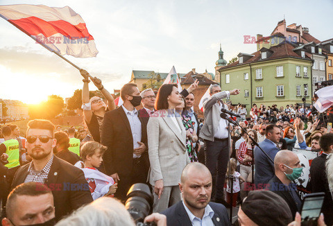 Swiatłana Cichanouska w CBS i na Pl. Zamkowym w Warszawie