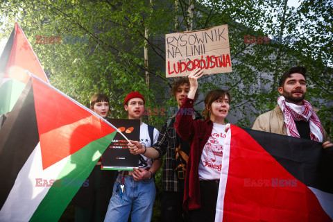 Propalestyńska demonstracja przeciwko wystawie w Krakowie