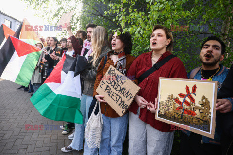 Propalestyńska demonstracja przeciwko wystawie w Krakowie