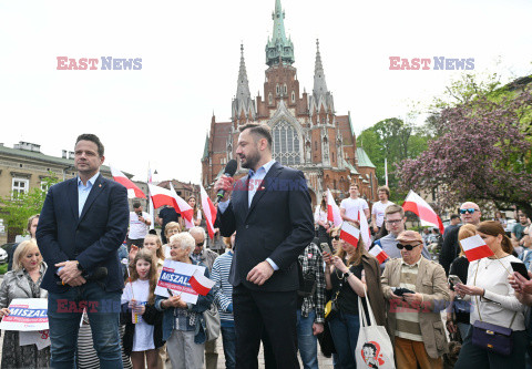 Aleksander Miszalski i Rafał Trzaskowski na spotkaniu wyborczym w Krakowie