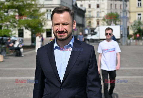 Aleksander Miszalski i Rafał Trzaskowski na spotkaniu wyborczym w Krakowie