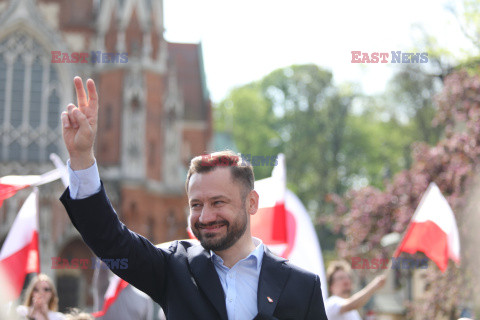 Aleksander Miszalski i Rafał Trzaskowski na spotkaniu wyborczym w Krakowie