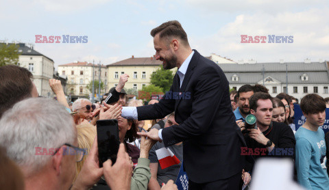 Aleksander Miszalski i Rafał Trzaskowski na spotkaniu wyborczym w Krakowie