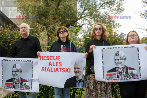 Manifestacja na rzecz noblisty Alesia Bialackiego w Wilnie