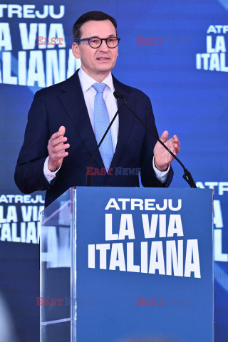 Mateusz Morawiecki na zjeździe partii Fratelli d'Italia