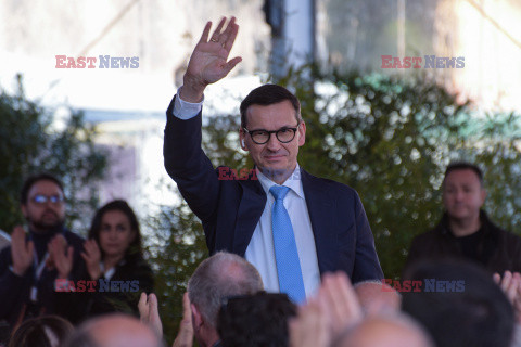 Mateusz Morawiecki na zjeździe partii Fratelli d'Italia