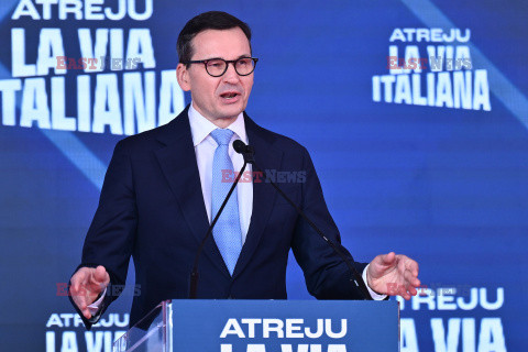 Mateusz Morawiecki na zjeździe partii Fratelli d'Italia