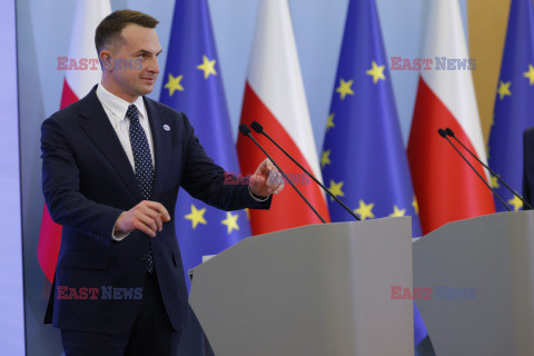 Konferencja prasowa ministra ds. Unii Europejskiej Adama Szłapki