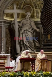 Pope Francis sits in St. Peter's Basilica at the Vatican