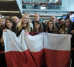 Powitanie polskich szczypiornistów na Okęciu