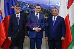 Premier Mateusz Morawiecki na wspólej konferencji z Orbanem i Babisem w Brukseli