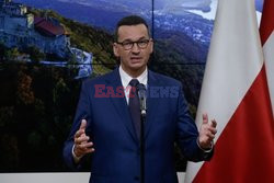 Premier Mateusz Morawiecki na wspólej konferencji z Orbanem i Babisem w Brukseli