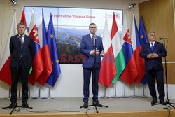 Premier Mateusz Morawiecki na wspólej konferencji z Orbanem i Babisem w Brukseli