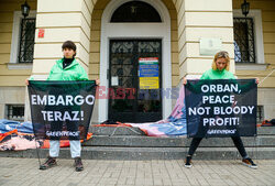 Akcja Greenpeace przed amasadą Węgier