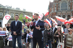 Aleksander Miszalski i Rafał Trzaskowski na spotkaniu wyborczym w Krakowie