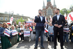 Aleksander Miszalski i Rafał Trzaskowski na spotkaniu wyborczym w Krakowie