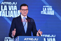 Mateusz Morawiecki na zjeździe partii Fratelli d'Italia