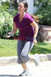 Alanis Morissette jogging around her neighborhood