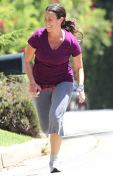 Alanis Morissette jogging around her neighborhood